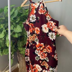 IRIS Maroon Long Floral Pencil Dress